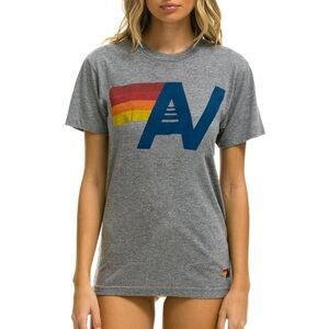 Aviator Nation logo tee M heather grey short sleeve t-shirt unisex rainbow USA